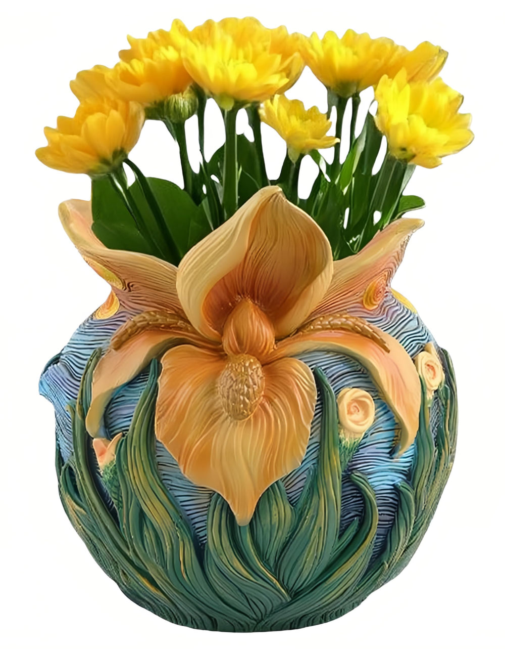 Yhupl front view of Starry Night planter showing vibrant colors and artful shape
