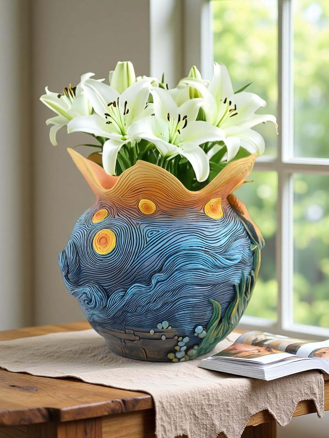 Yhupl planter staged with fresh flowers adding instant artistic centerpiece appeal