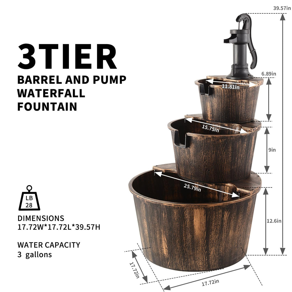 YI barrel fountain next to a chair for size comparison demonstrating compact vertical footprint