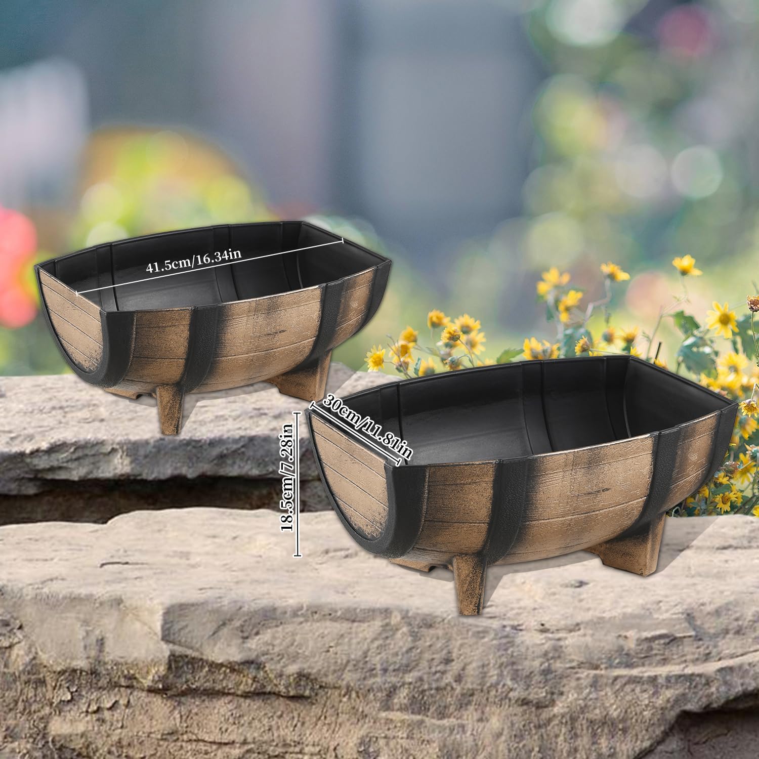 YI planter beside shoes showing scale and lightweight portability benefit