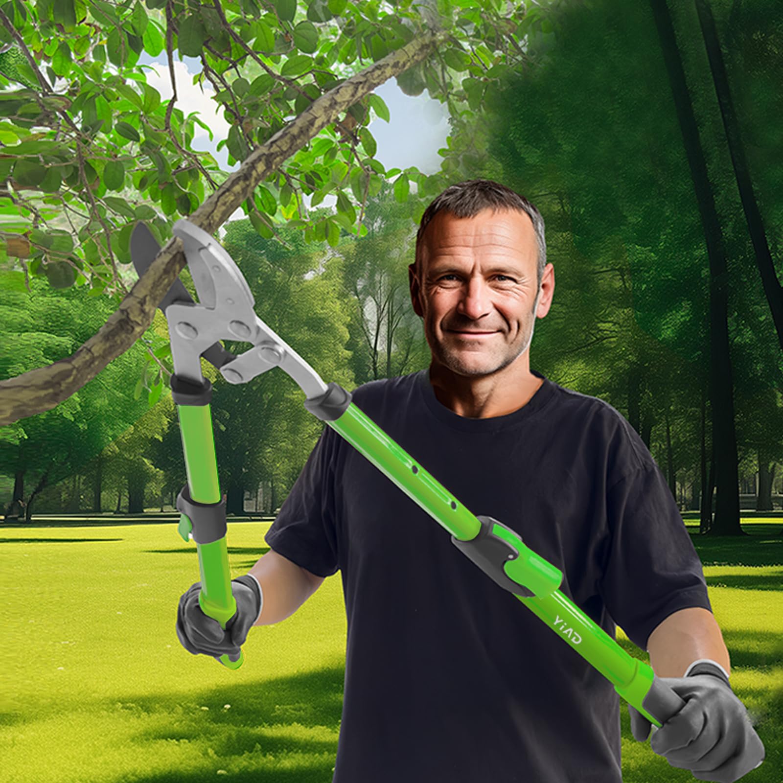 YIAD DRAGON HORSE extended telescopic handle in use trimming high branch, safe ladder‑free reach