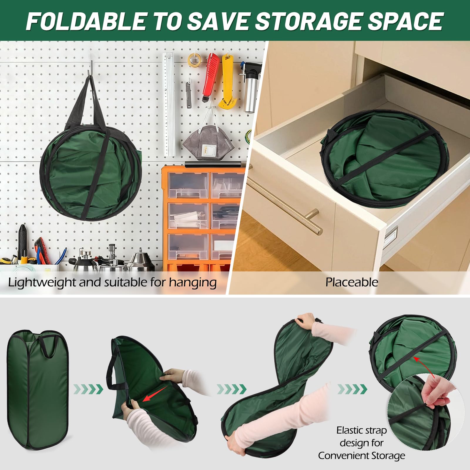 YIBOBO dual reinforced handles shown hanging for compact storage and easy carrying advantage