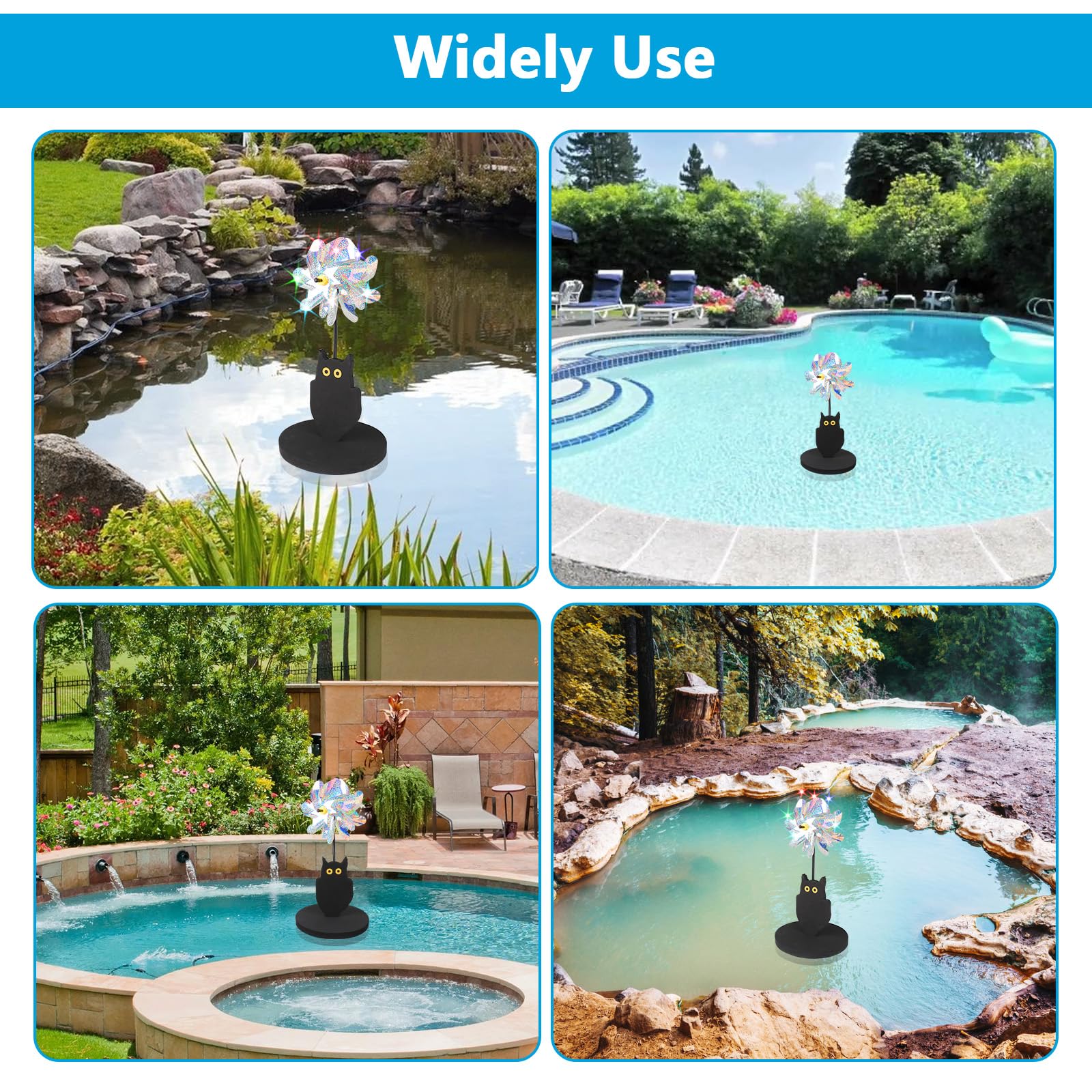 YIBOBO lifestyle image at backyard pool showing decorative deterrent keeping water area cleaner