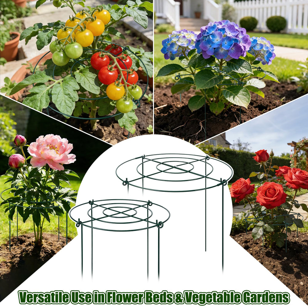 YIBO lifestyle scene with multiple cages in a garden bed delivering tidy, supported plants