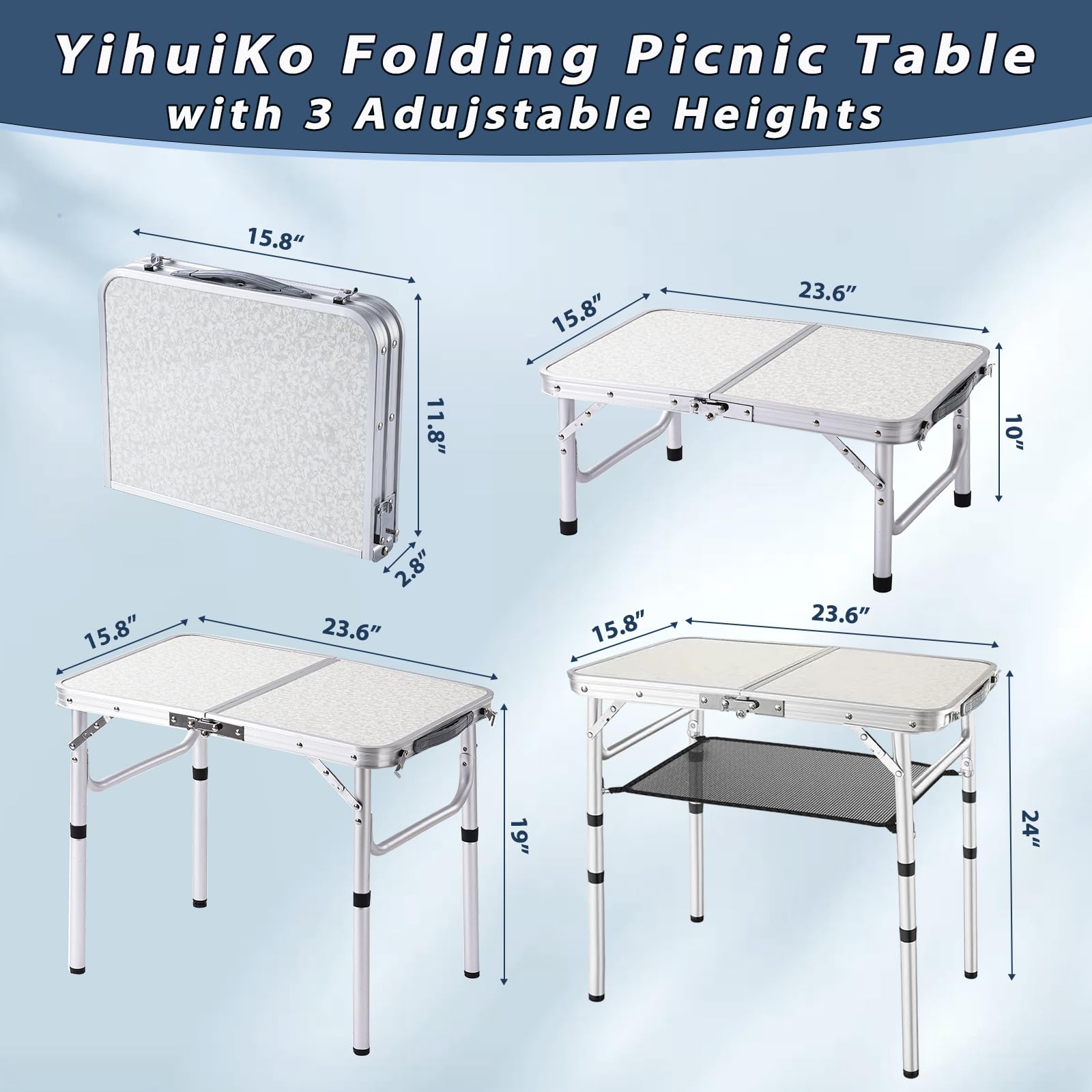 YihuiKo height adjustment detail illustrating three settings for versatile use