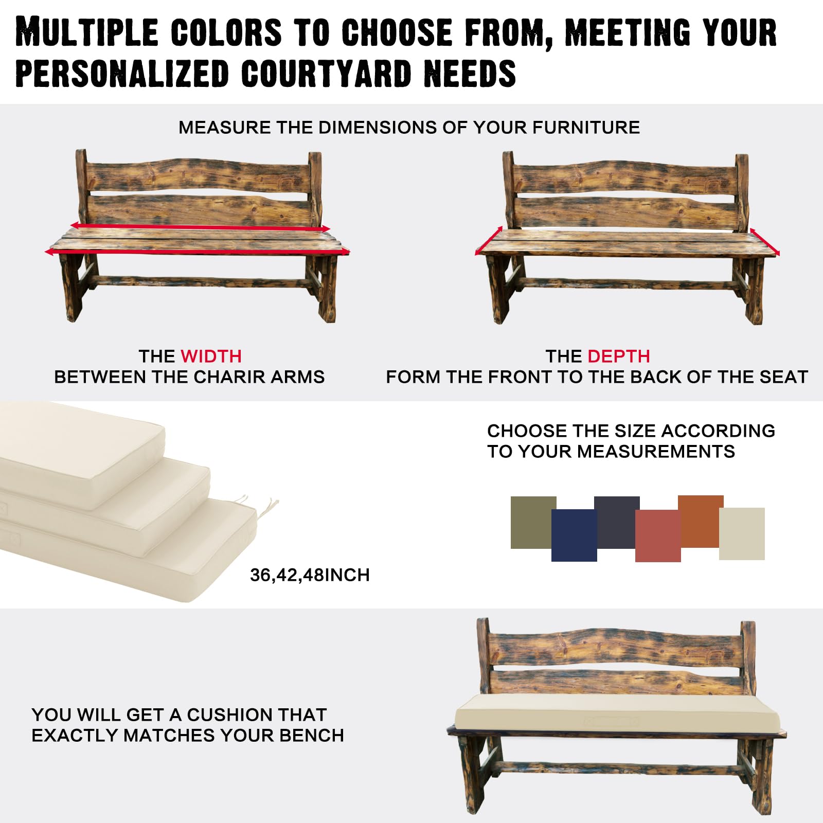 YIJIAN HOME adjustable side straps securing cushion to a wooden bench for stability