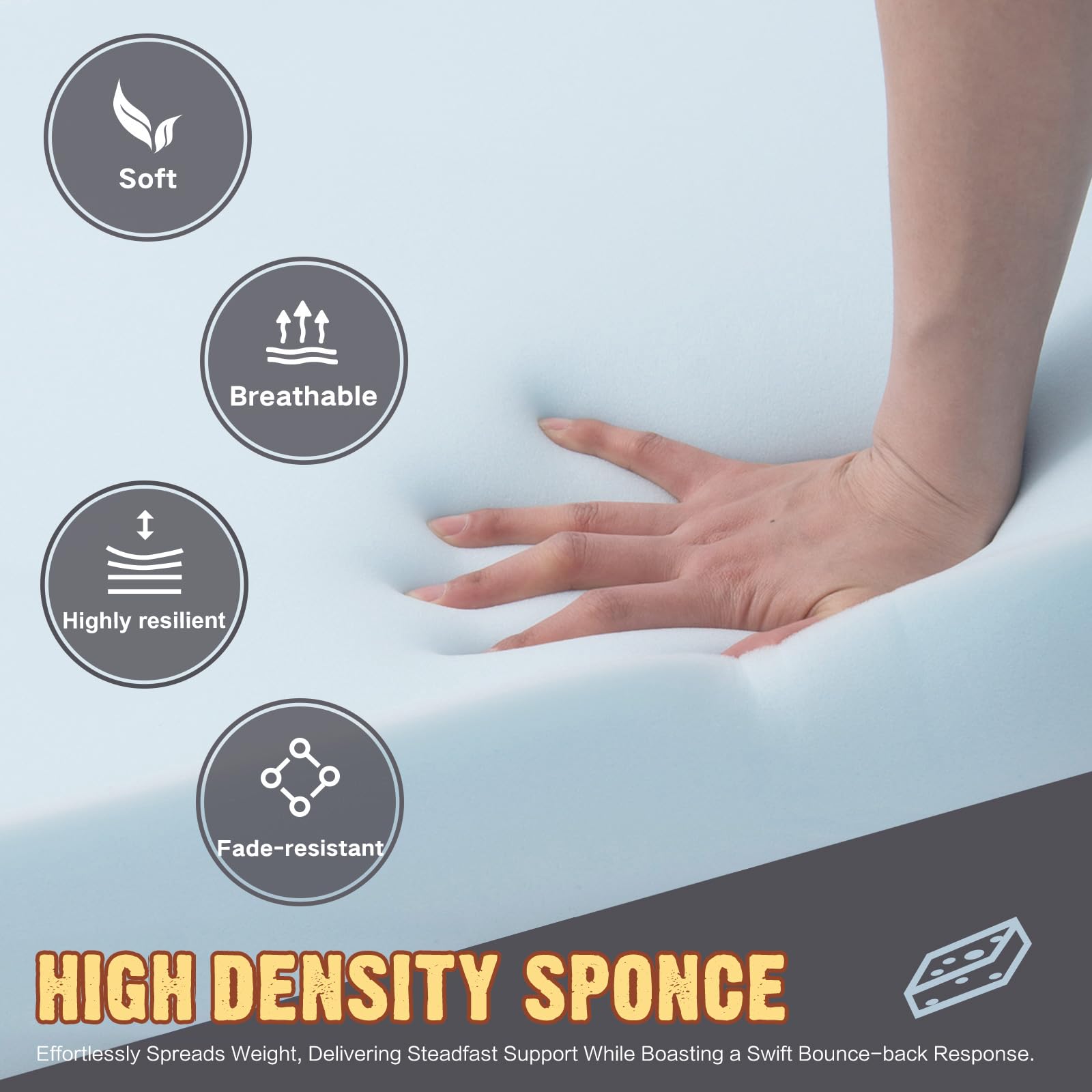 YIJIAN HOME close-up memory foam cross-section showing thick supportive padding benefit