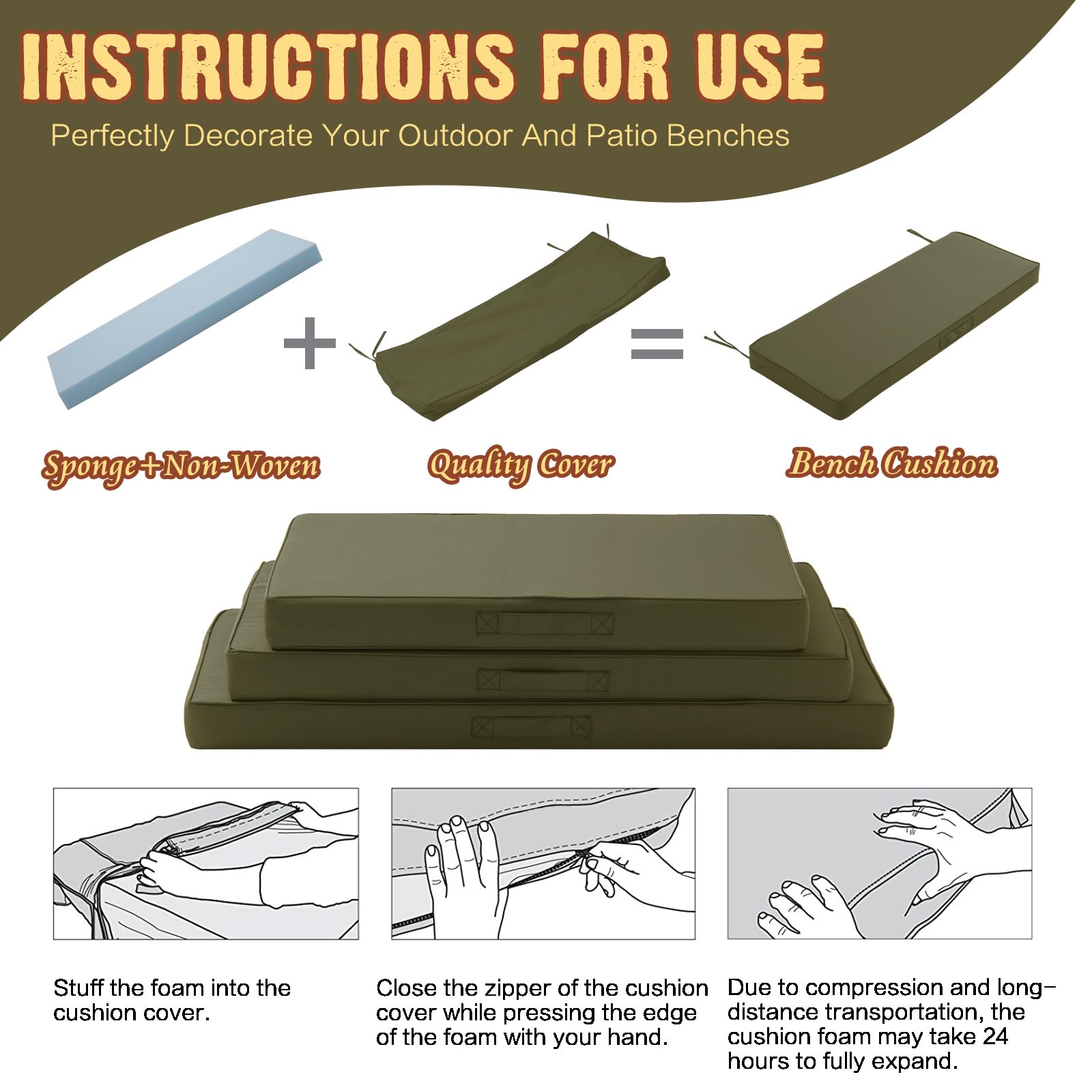 YIJIAN HOME adjustable straps securing cushion to bench safely