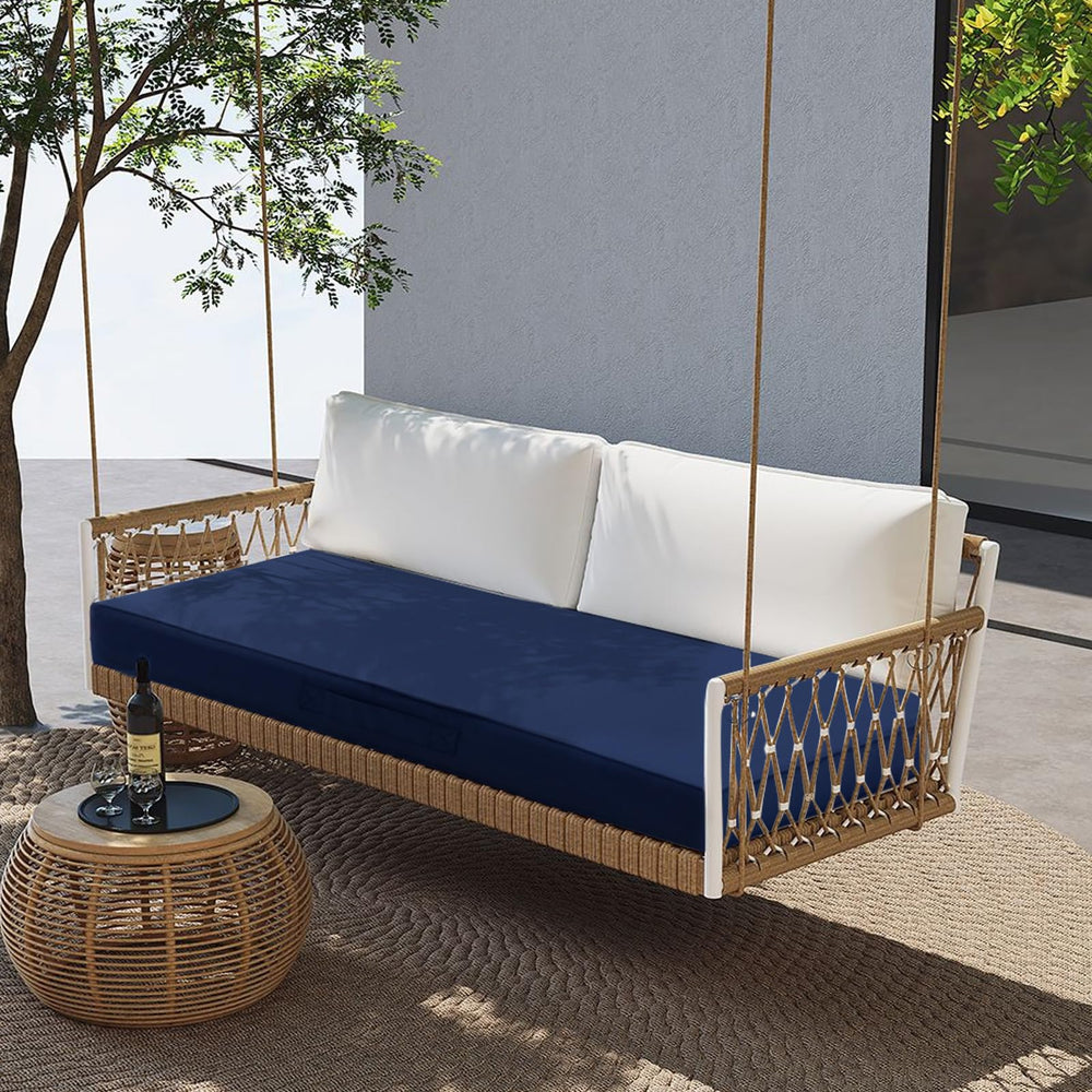YIJIAN HOME navy cushion placed on porch bench illustrating outdoor comfort