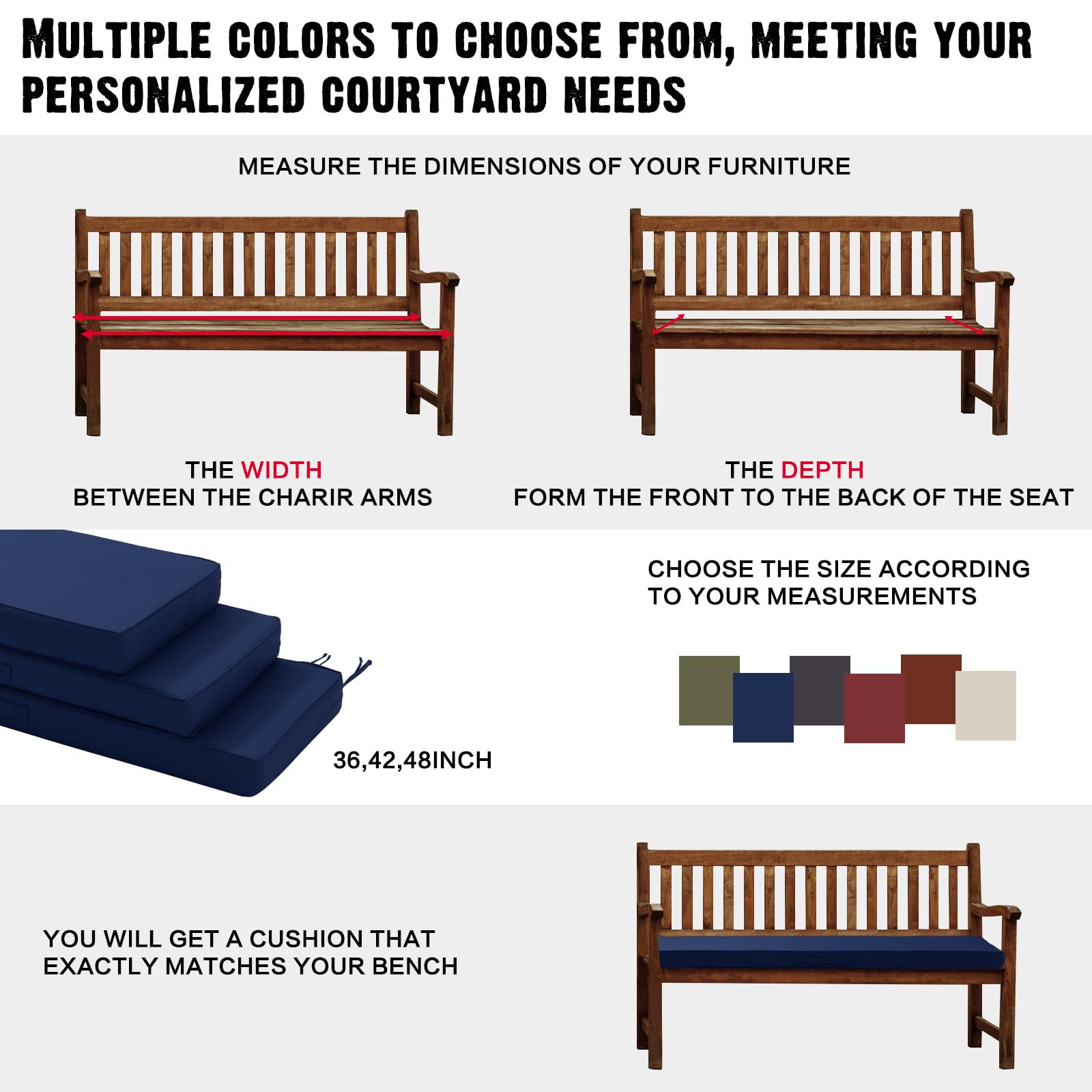 YIJIAN HOME cushion on bench showing correct 36x18 size and scale