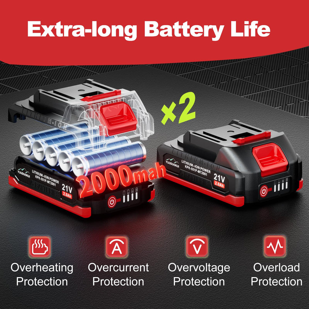 YIJUDUOKUI two batteries and charger for extended cordless runtime