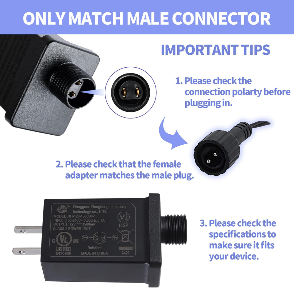 YIJXPOIN 12V connector detail showing polarity and secure fit