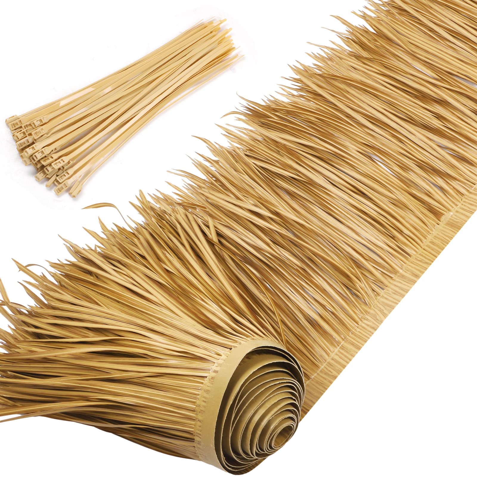 Yilloog front packaging of palm thatch roll showing full 8m length benefit