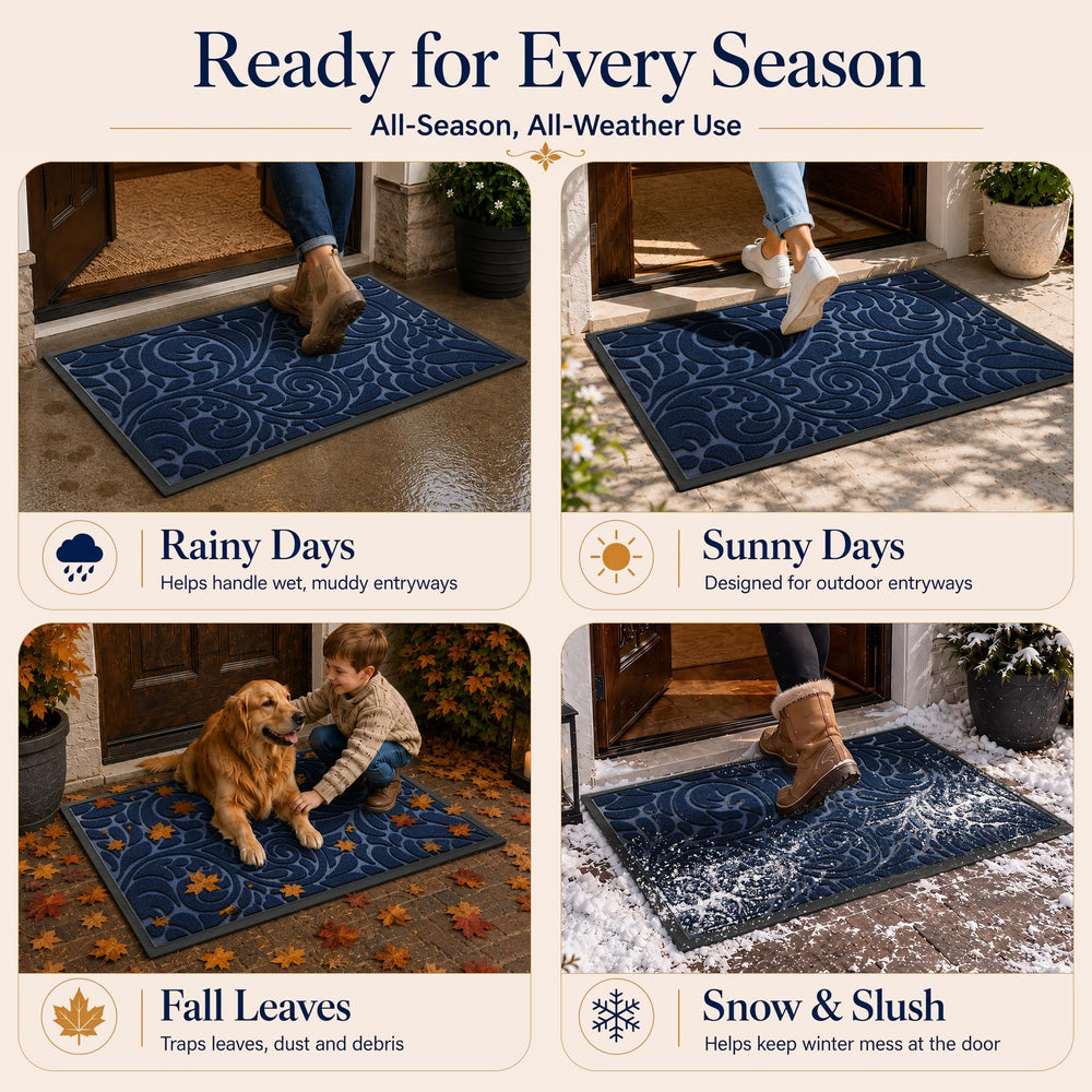 Yimobra mat on porch under double doors reduces tracked mess