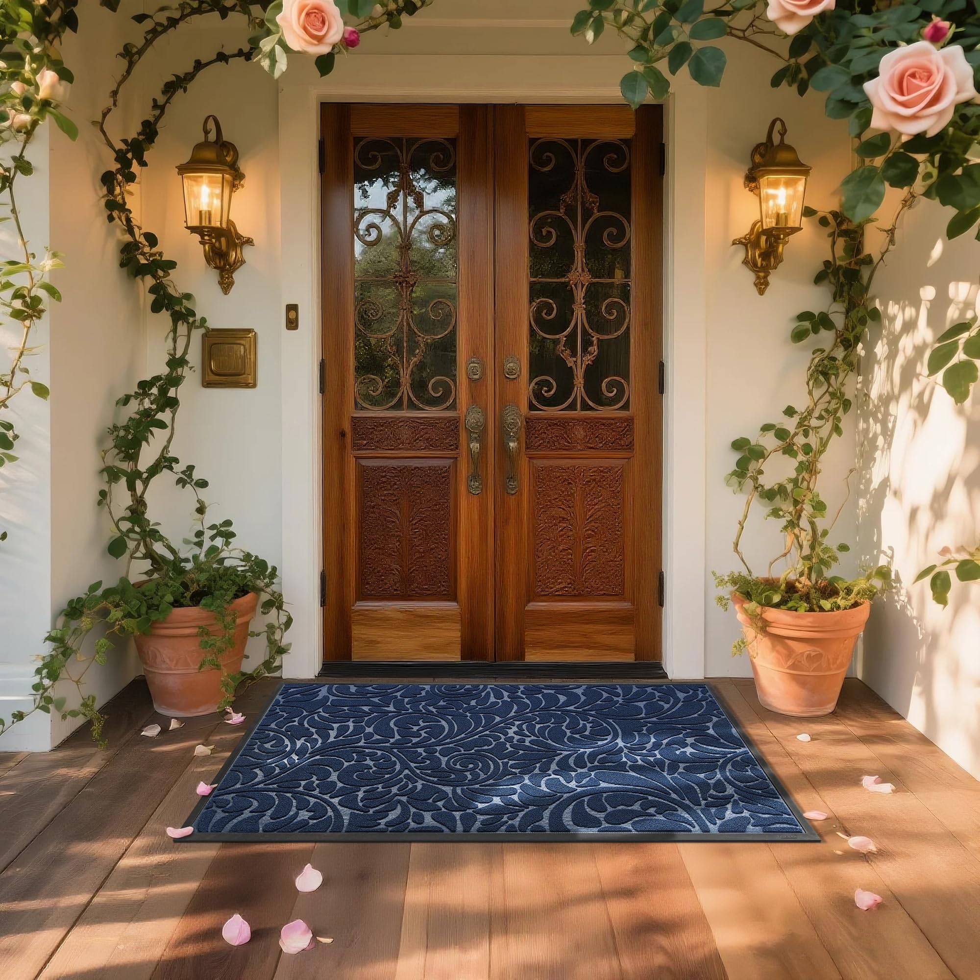 Yimobra stylish blue welcome mat enhances entryway curb appeal