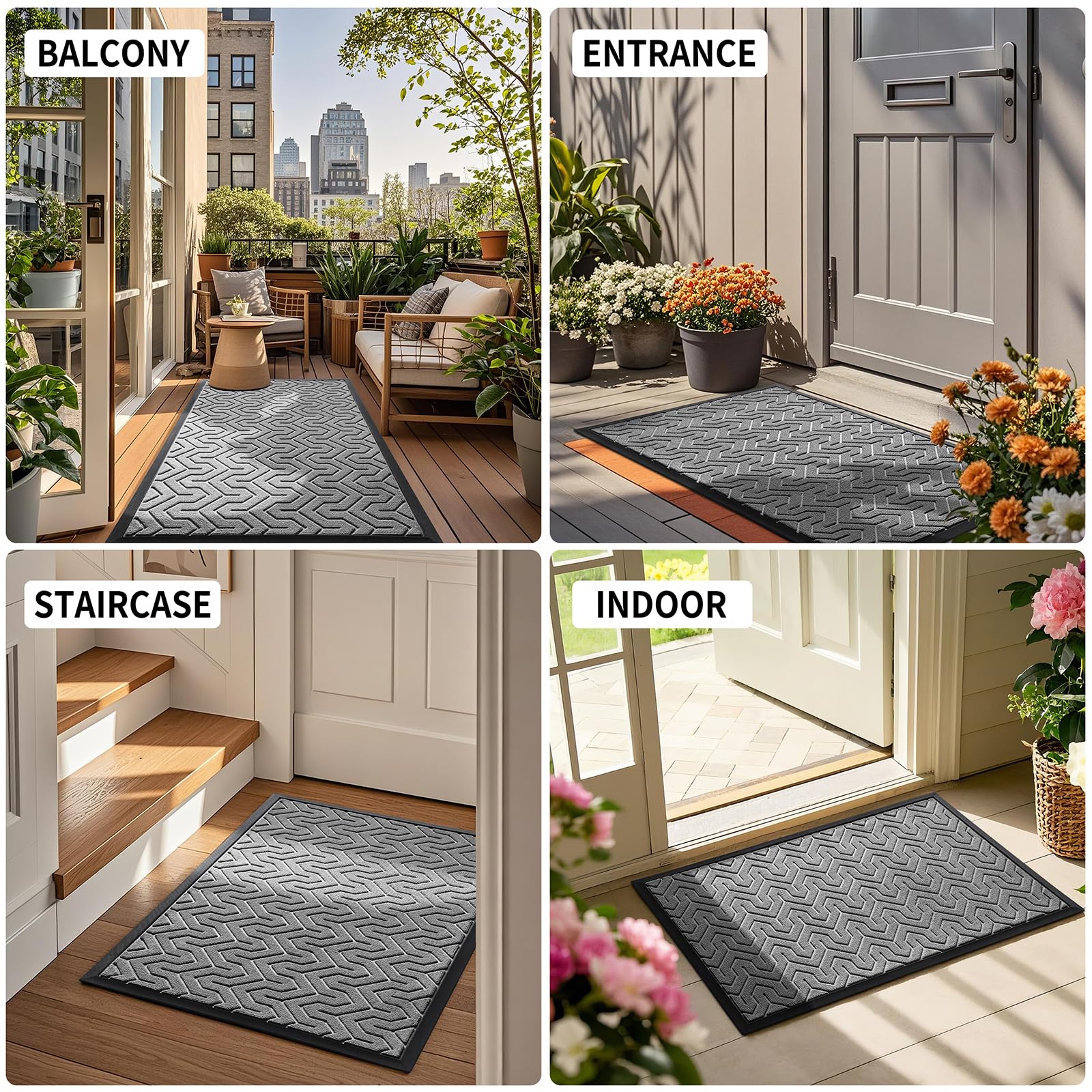 Yimobra mat at patio entrance with plants showing weatherproof styling