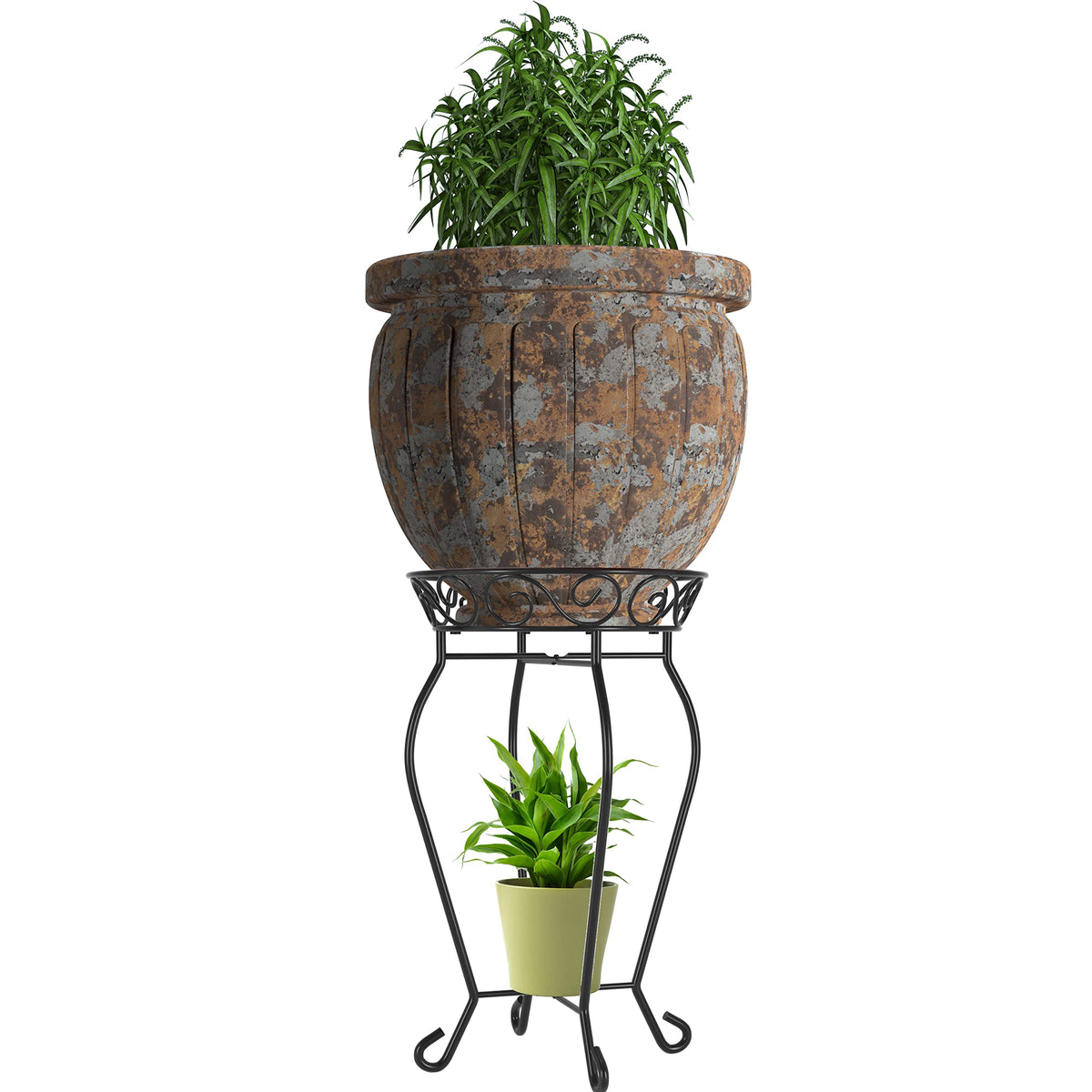 Yimobra front view of metal plant stand showing sturdy silhouette and display benefit