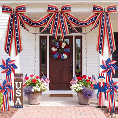Yinder patriotic bunting front view showing full banner and curb appeal