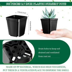 Yinder top-down shot of nested black square pots highlighting space-saving stacks