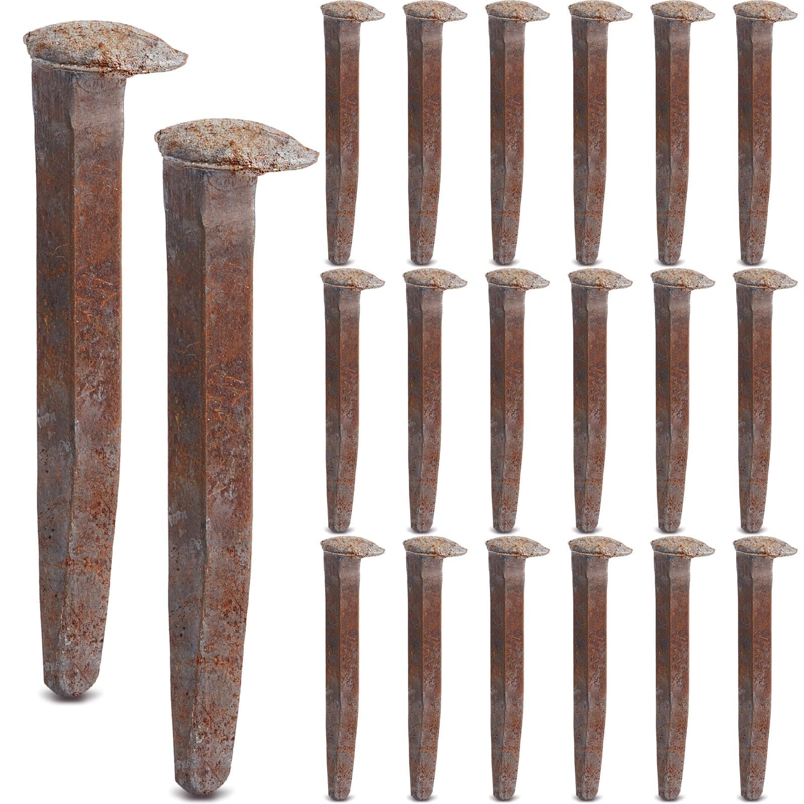 Yinkin front view of 20-piece spike pack showing rusted finish and quantity, durable supply