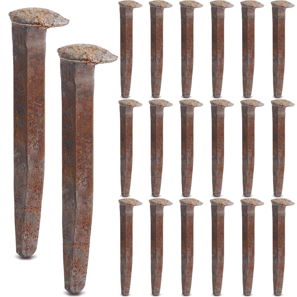 Yinkin front view of 20-piece spike pack showing rusted finish and quantity, durable supply