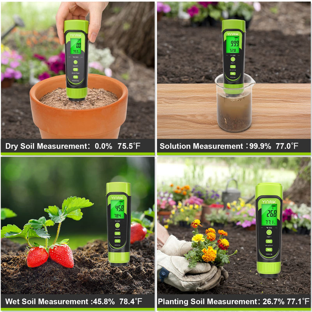 YINMIK screen displaying moisture percentage, EC value and temperature for quick decisions