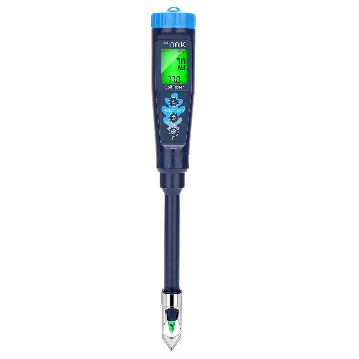 YINMIK front view digital soil pH meter showing clear display and quick results