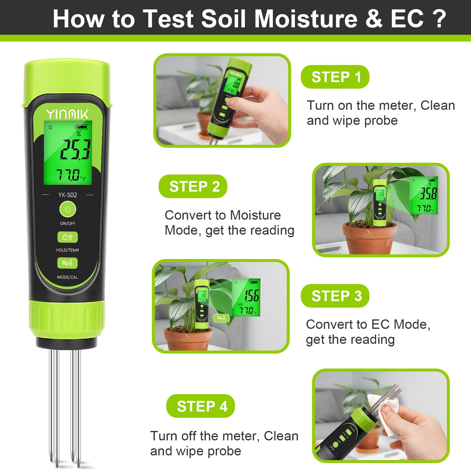 YINMIK probe measuring hydroponic nutrient solution EC to optimize feeding strength