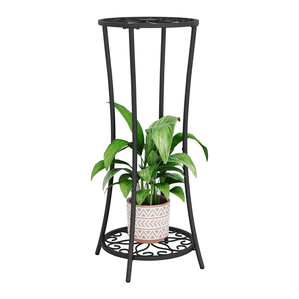 YINMIT front view of black iron plant stand showing modern stability benefit