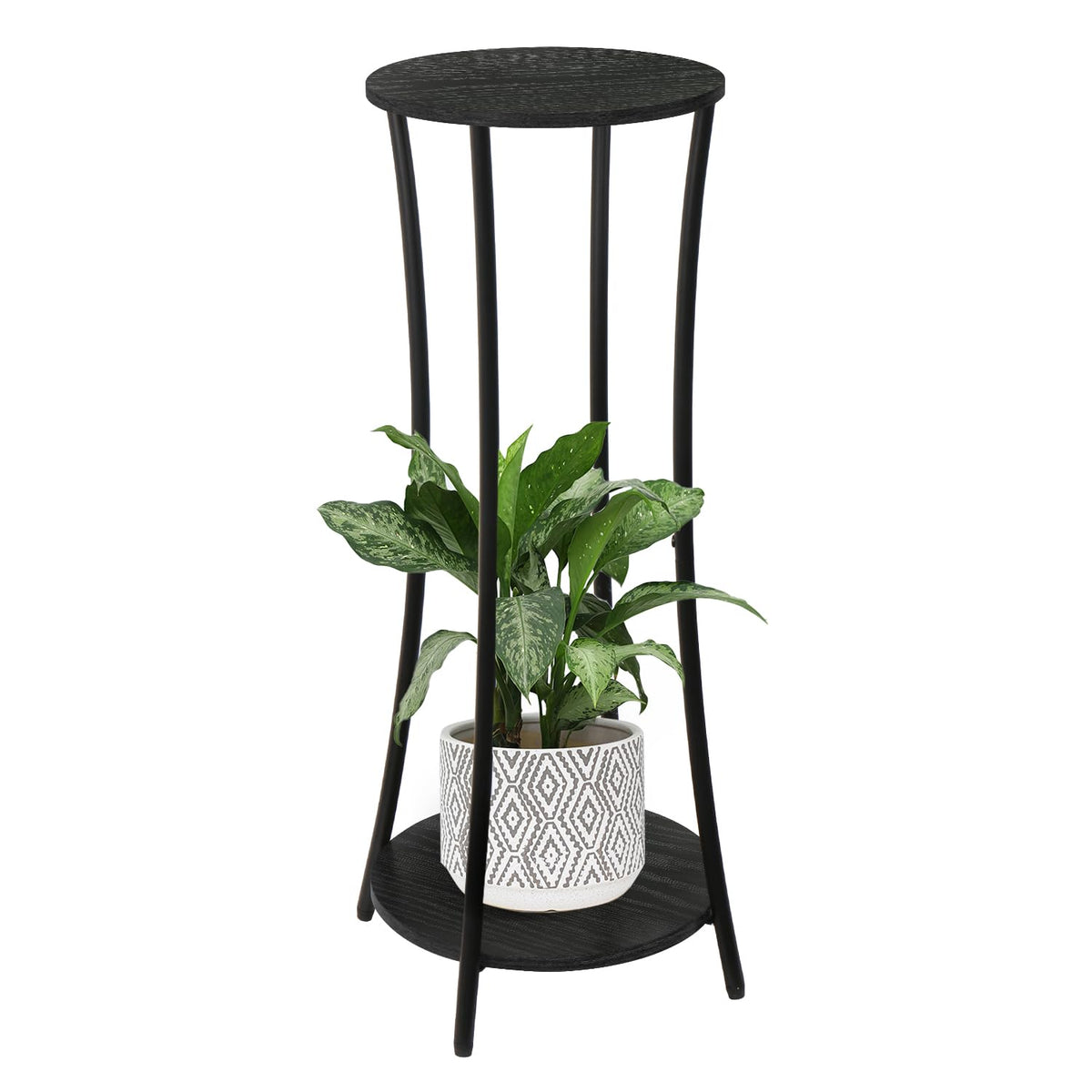 YINMIT front view of round plant stand showing tidy two-tier display and modern look