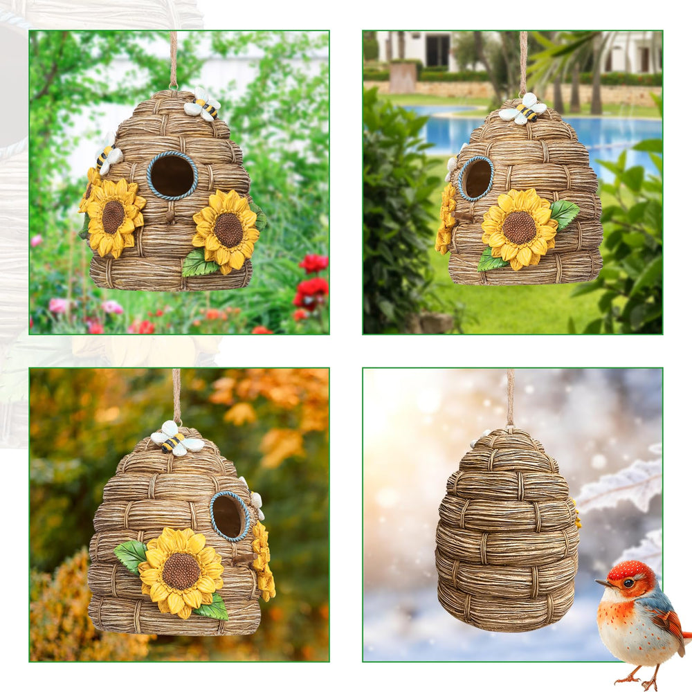 Yinns bird house in a garden setting adding decorative charm and wildlife habitat