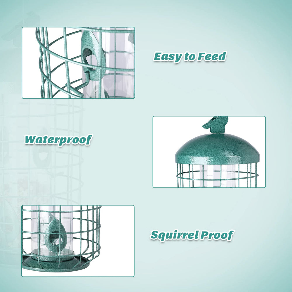 Yinns four feeding ports detail showing multiple birds feeding