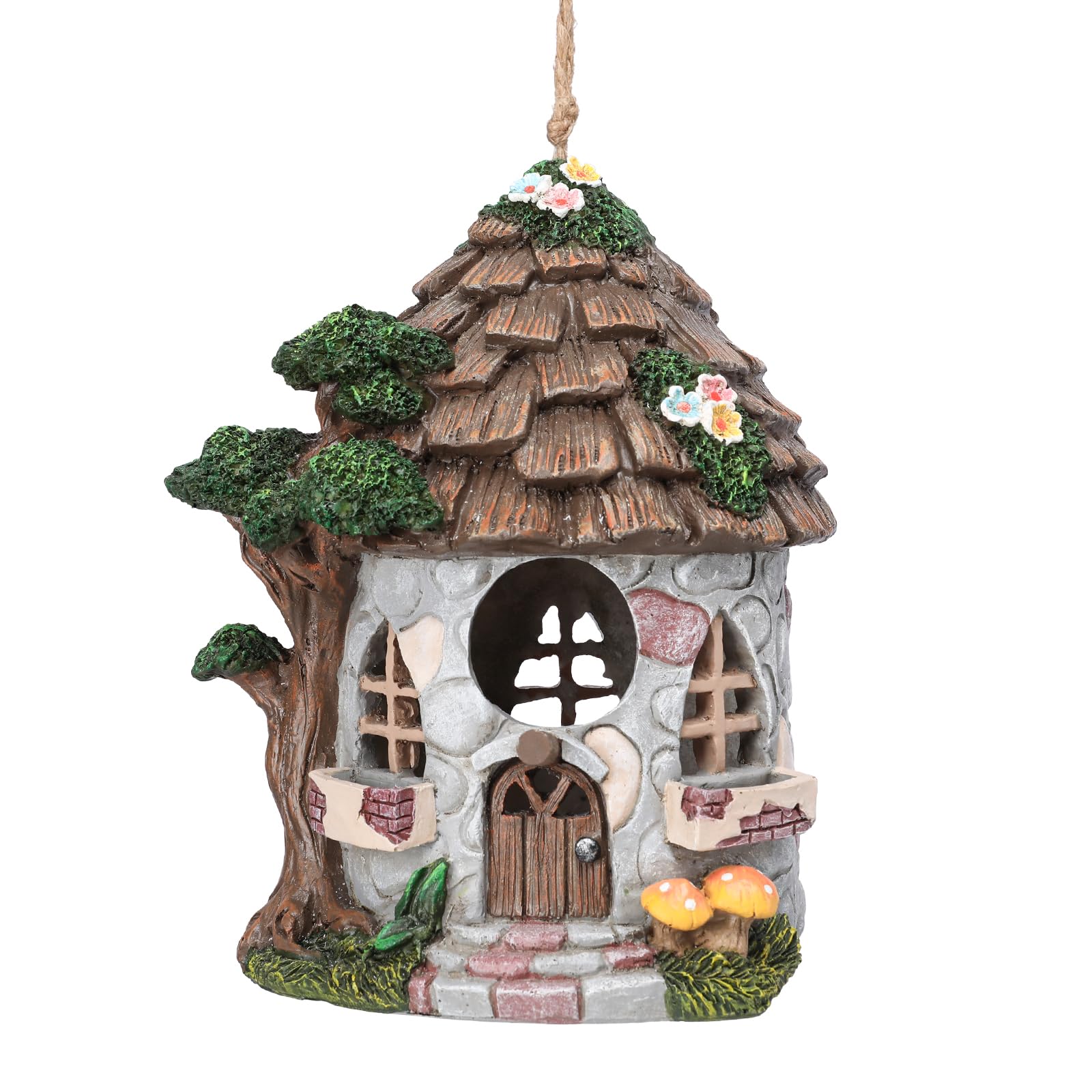 Yinns front view hanging birdhouse showing shelter benefit