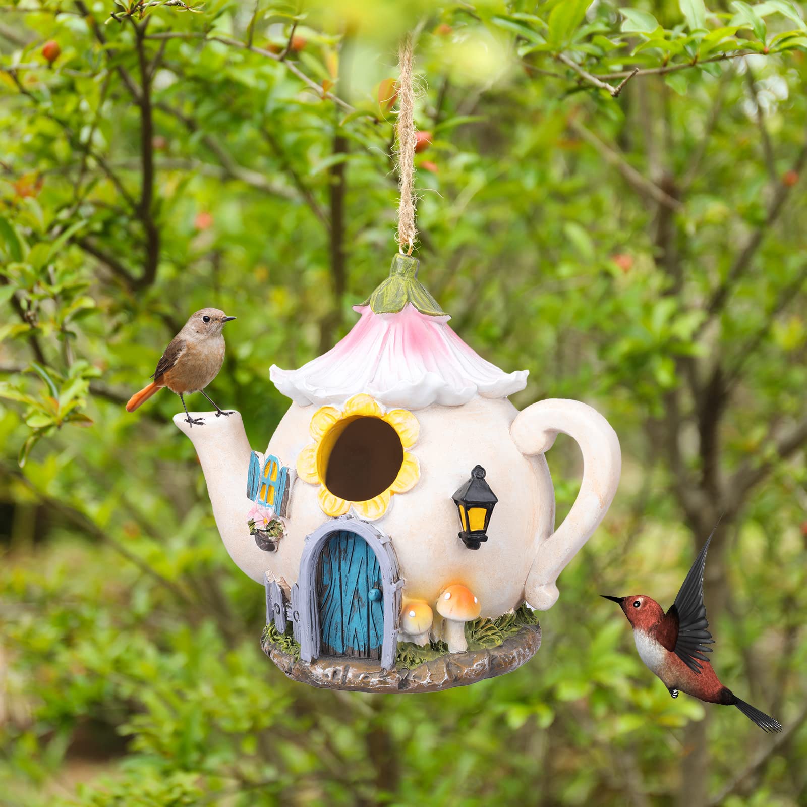 Yinns bird house on porch in lifestyle scene adding rustic charm and bird habitat