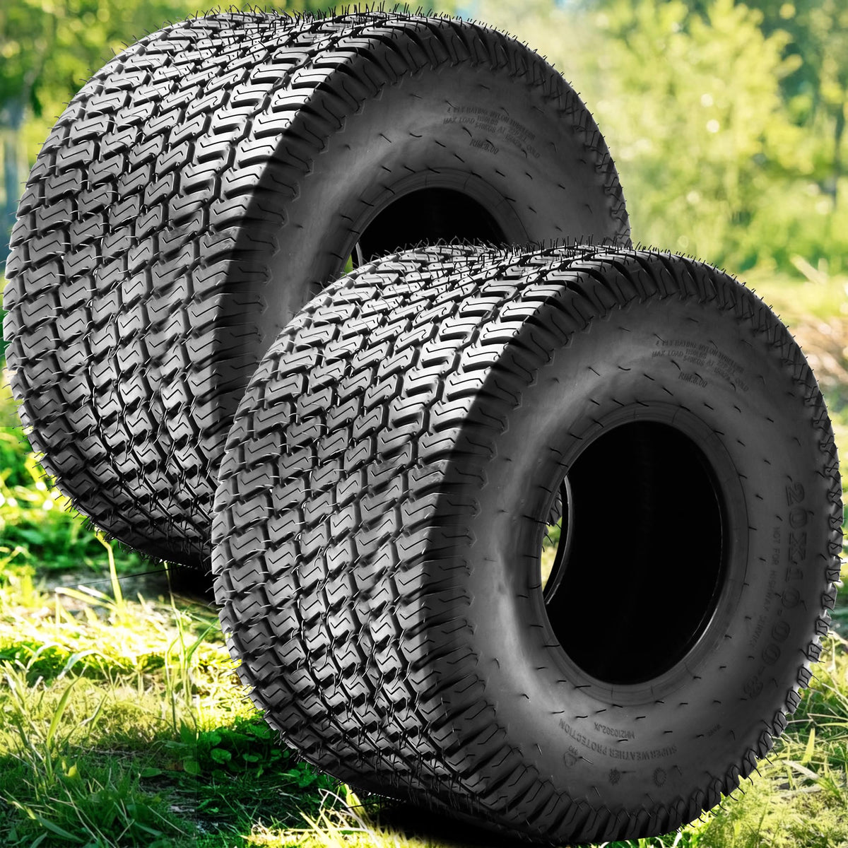 YINTATECH front view of 20x10-8 turf tire showing tread for stable grip