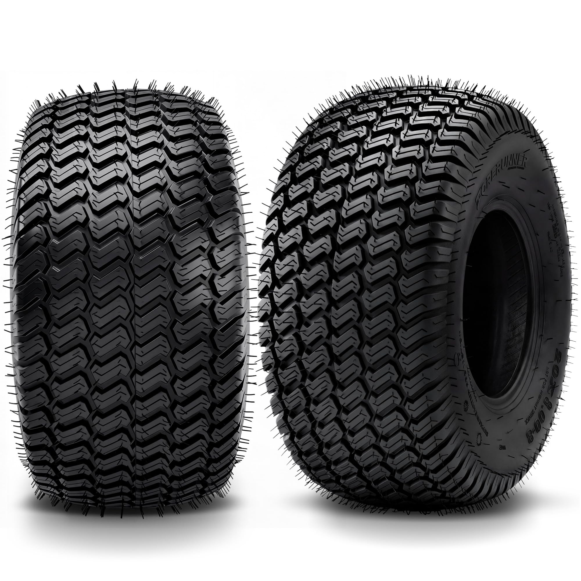YINTATECH front view of 20x8.00-8 tires showing uniform tread and durable build benefit