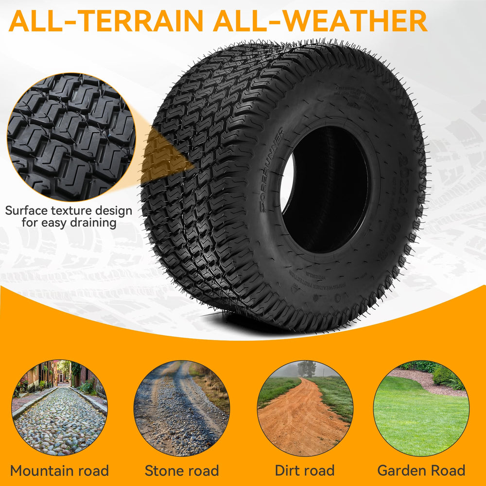 YINTATECH tire mounted on riding mower demonstrating turf-friendly traction