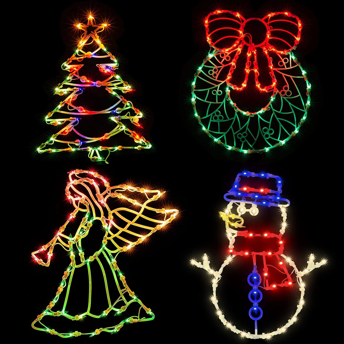 Yioneshop front view of all four lighted silhouettes showing festive display benefit