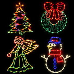 Yioneshop front view of all four lighted silhouettes showing festive display benefit