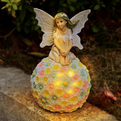 Yiosax fairy front view showing statue and decorative solar flower, enhances curb appeal