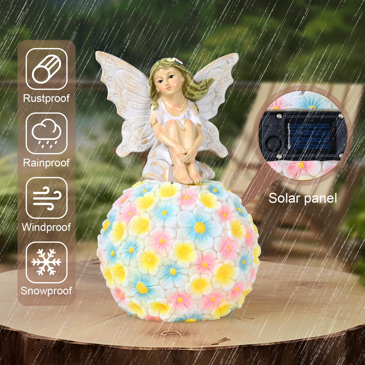 Yiosax fairy placed in a garden bed, adds charm and visual interest outdoors