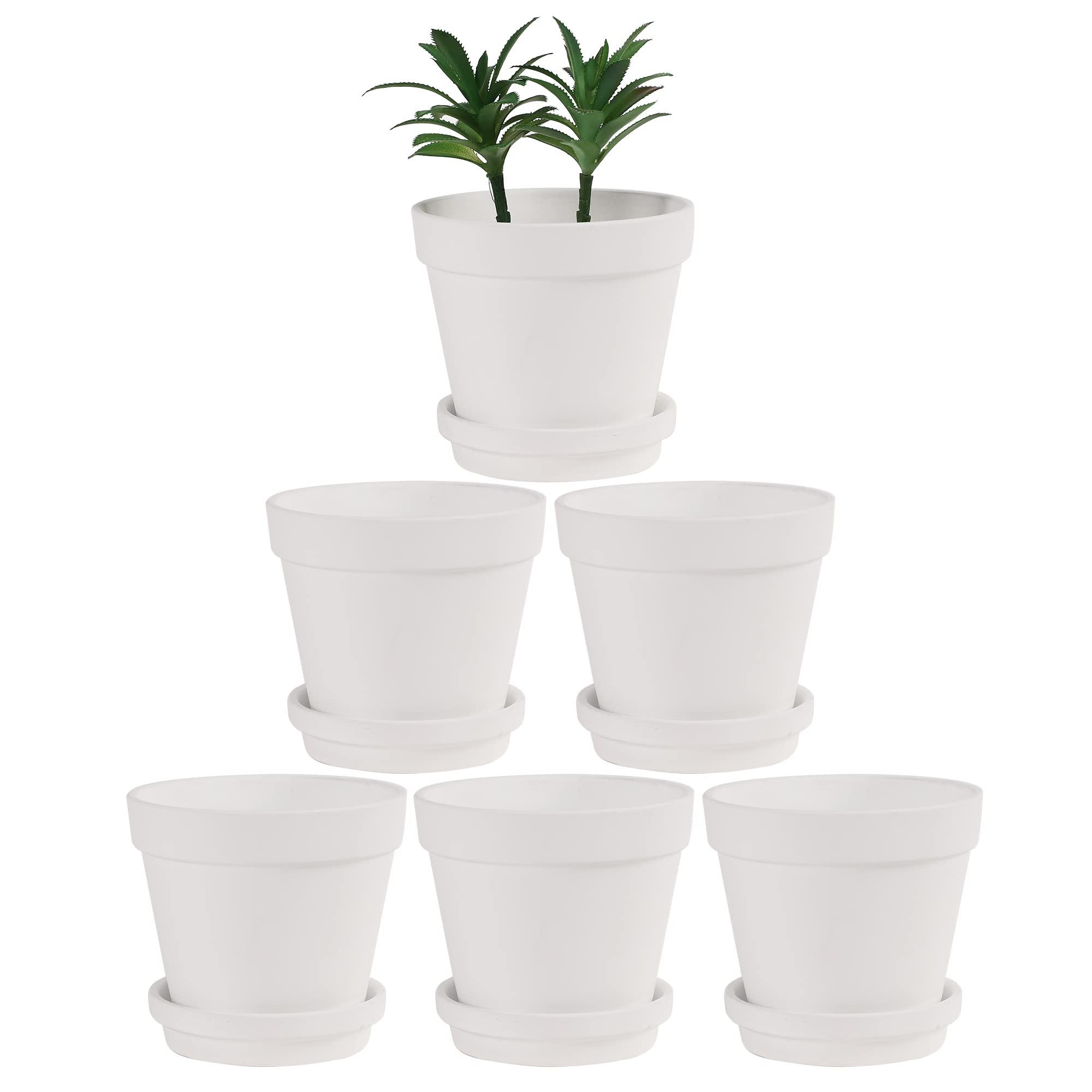 Yishang front-facing six-pack showing clean white pots and saucers for stylish plant display