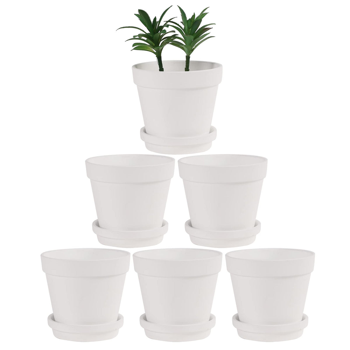 Yishang front-facing six-pack showing clean white pots and saucers for stylish plant display