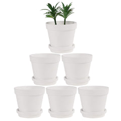 Yishang front-facing six-pack showing clean white pots and saucers for stylish plant display
