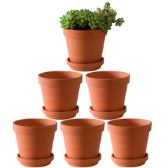 Yishang front view packaged set showing six terracotta pots and saucers, ready to plant