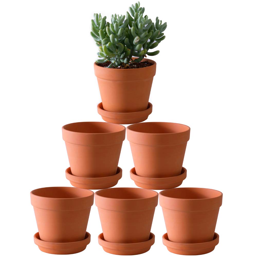 Yishang front view of six terracotta pots showing classic clay look and coordinated set