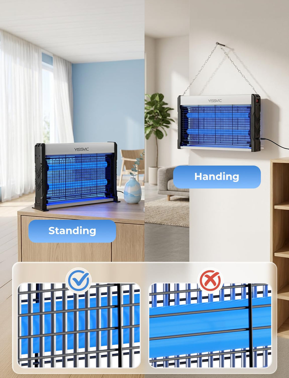 YISSVIC side profile on tabletop demonstrating discreet indoor insect control