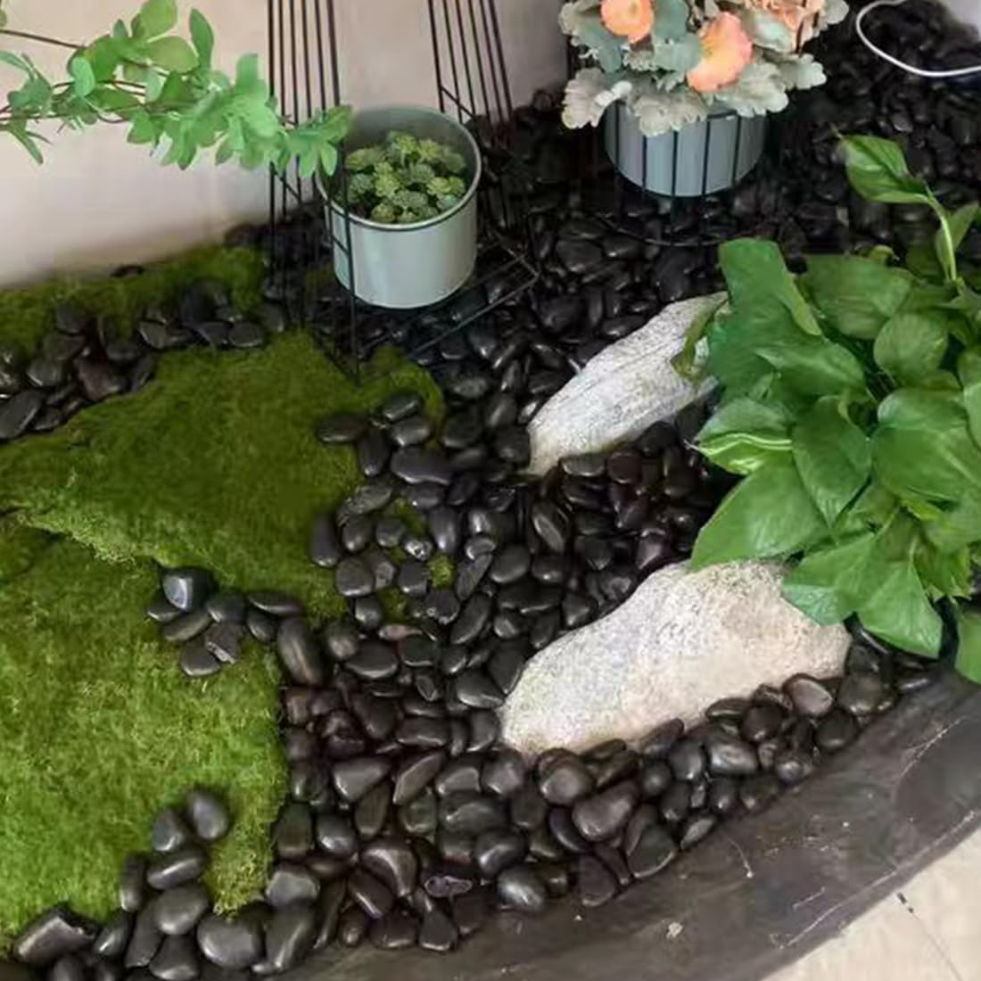 YISZM black pebbles filling a decorative vase for modern indoor planter styling