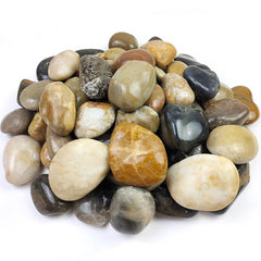 YISZM front of bag showing 40lb river rocks and mixed colors for landscaping