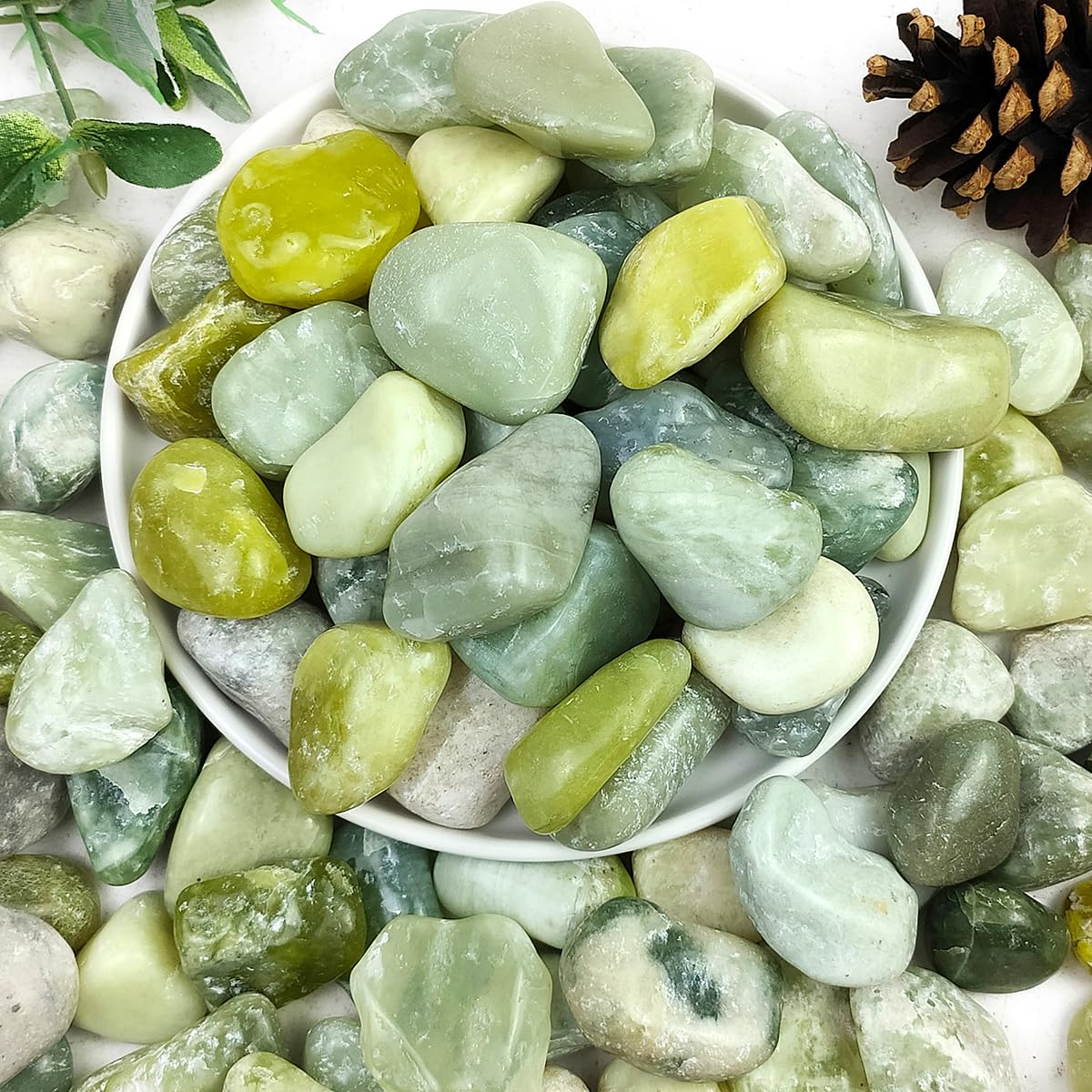 YISZM front packaging showing 10lbs of jade pebbles, clear benefit of quantity